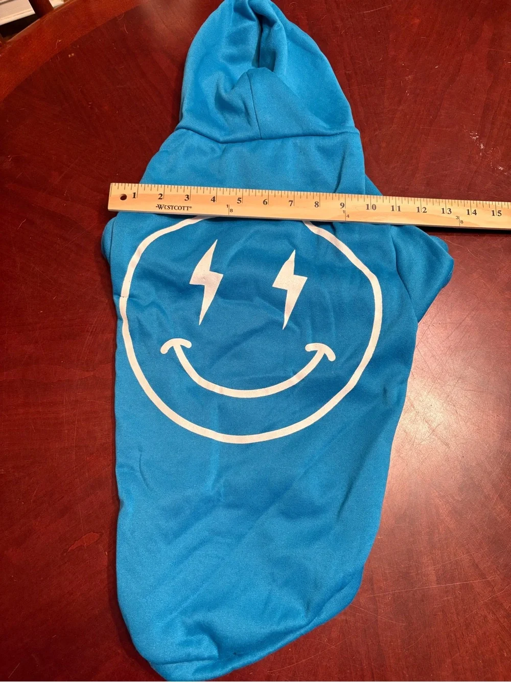 Blue Dog Hoodie with Smiley Face Graphic